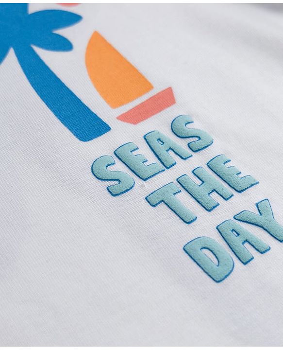 Babyhug Cotton Knit Half Sleeves T-Shirt with Front & Back  Beach Theme Print - White