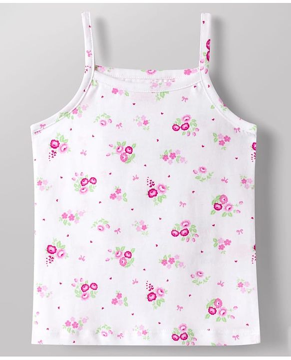 Babyhug 100% Cotton Knit Sleeveless Slips with Heart & Floral Print Pack of 3 -Pink & White