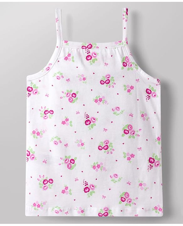 Babyhug 100% Cotton Knit Sleeveless Slips with Heart & Floral Print Pack of 3 -Pink & White