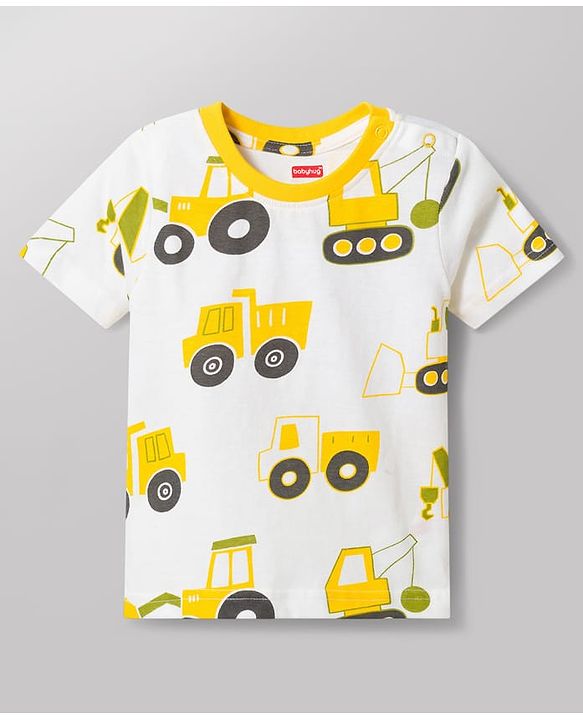 Babyhug 100% Cotton Knit Half Sleeves Co-Ords T-Shirt & Shorts Night Suit with Vehicle Print Pack of 2 - Green & White