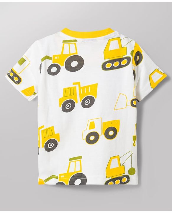 Babyhug 100% Cotton Knit Half Sleeves Co-Ords T-Shirt & Shorts Night Suit with Vehicle Print Pack of 2 - Green & White