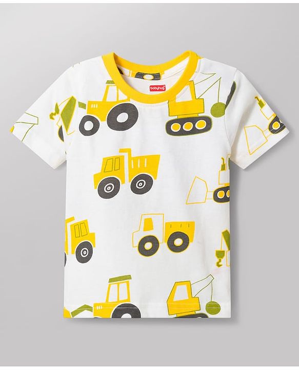 Babyhug 100% Cotton Knit Half Sleeves Co-Ords T-Shirt & Shorts Night Suit with Vehicle Print Pack of 2 - Green & White