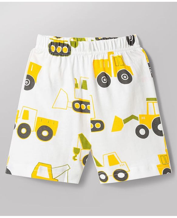Babyhug 100% Cotton Knit Half Sleeves Co-Ords T-Shirt & Shorts Night Suit with Vehicle Print Pack of 2 - Green & White