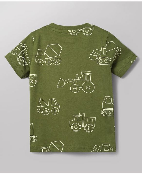 Babyhug 100% Cotton Knit Half Sleeves Co-Ords T-Shirt & Shorts Night Suit with Vehicle Print Pack of 2 - Green & White