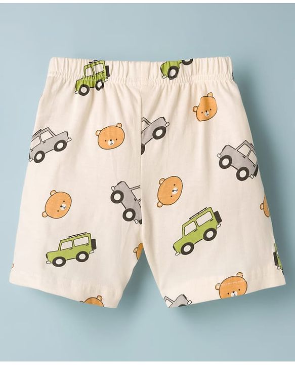Babyhug Cotton Knit Half Sleeves T-Shirt & Shorts Night Suit With Jeep Print - White
