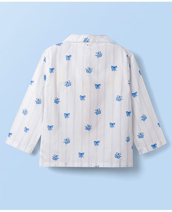 Babyhug Disney 100% Cotton Woven Full Sleeves Co-Ords Shirt & Pyjama Night Suit With Minnie Mouse Print - Light Blue & White