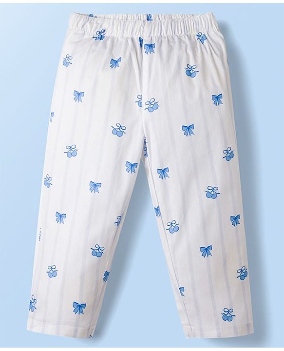 Babyhug Disney 100% Cotton Woven Full Sleeves Co-Ords Shirt & Pyjama Night Suit With Minnie Mouse Print - Light Blue & White