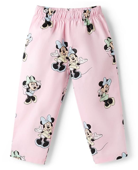 Babyhug Disney Cotton Woven Full Sleeves Shirt & Pyjama Co-ord Night Suit With Minnie Mouse Print - Pink
