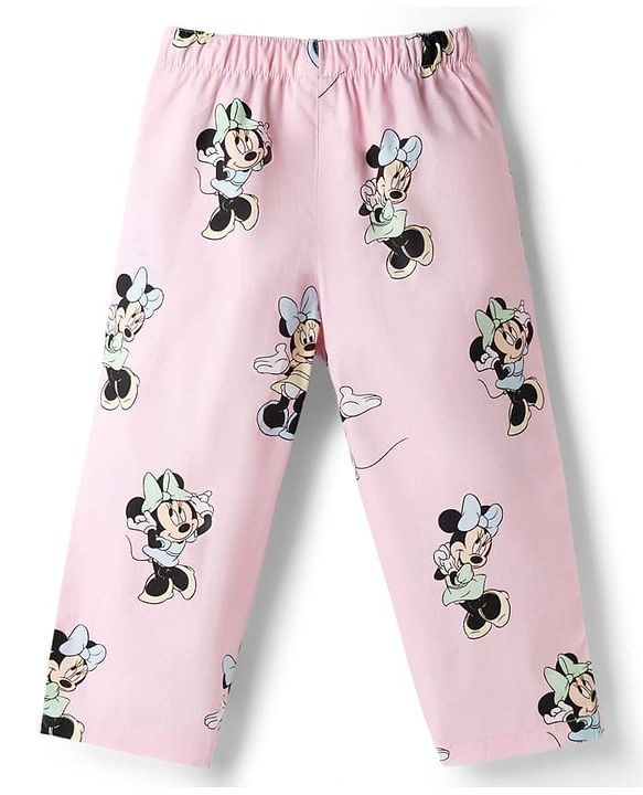 Babyhug Disney Cotton Woven Full Sleeves Shirt & Pyjama Co-ord Night Suit With Minnie Mouse Print - Pink