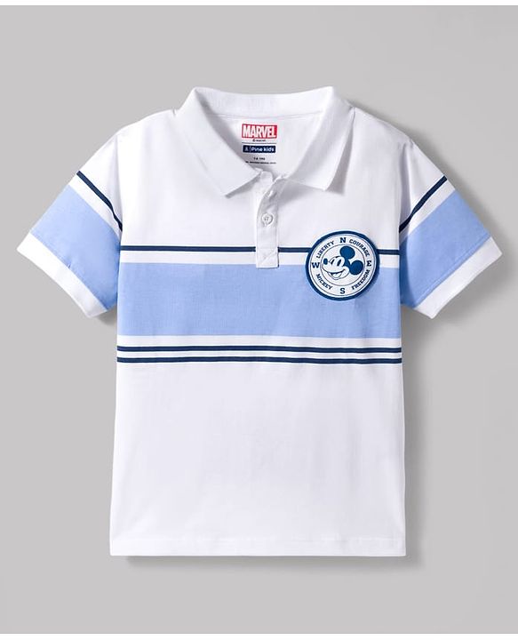 Pine Kids Disney Single Jersey Knit Half Sleeves Polo T-Shirt & Jeans Set With Mickey Mouse Graphics & Badge Detailing - Multicolor