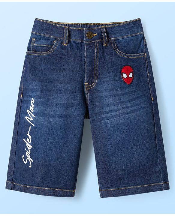 Pine Kids Marvel 100% Cotton Woven Knee Length Shorts With Spider Man Graphics & Patch - Navy Blue