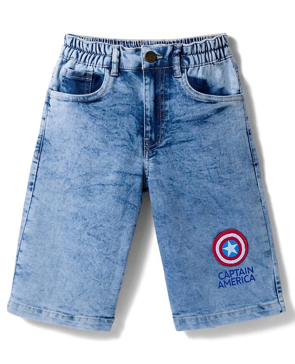 Pine Kids Marvel 100% Cotton Woven Denim Short With Avengers Graphics - Blue