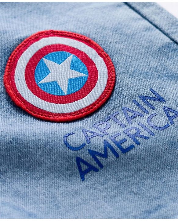 Pine Kids Marvel 100% Cotton Woven Denim Short With Avengers Graphics - Blue