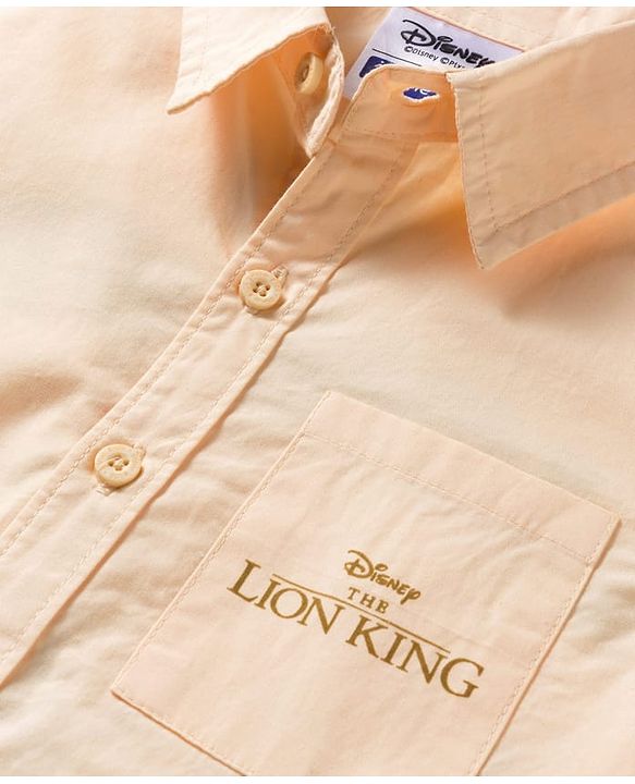 Pine Kids Disney 100% Cotton Woven Half Sleeves Shirt With Lion King Front & Back Print - Beige