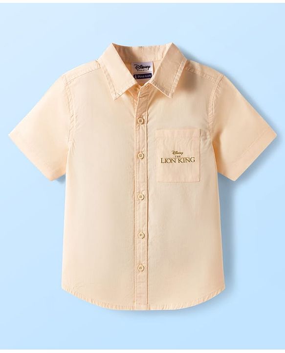 Pine Kids Disney 100% Cotton Woven Half Sleeves Shirt With Lion King Front & Back Print - Beige