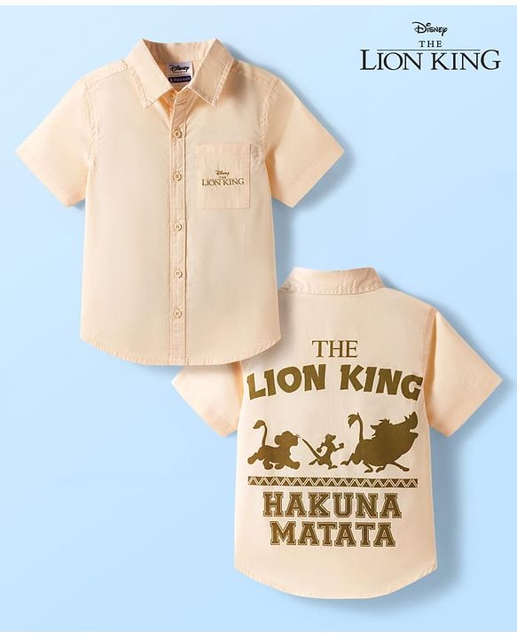 Pine Kids Disney 100% Cotton Woven Half Sleeves Shirt With Lion King Front & Back Print - Beige