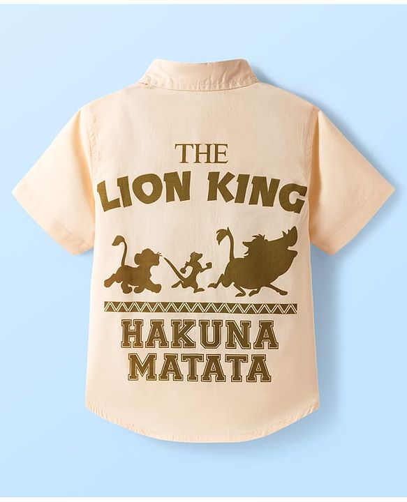 Pine Kids Disney 100% Cotton Woven Half Sleeves Shirt With Lion King Front & Back Print - Beige