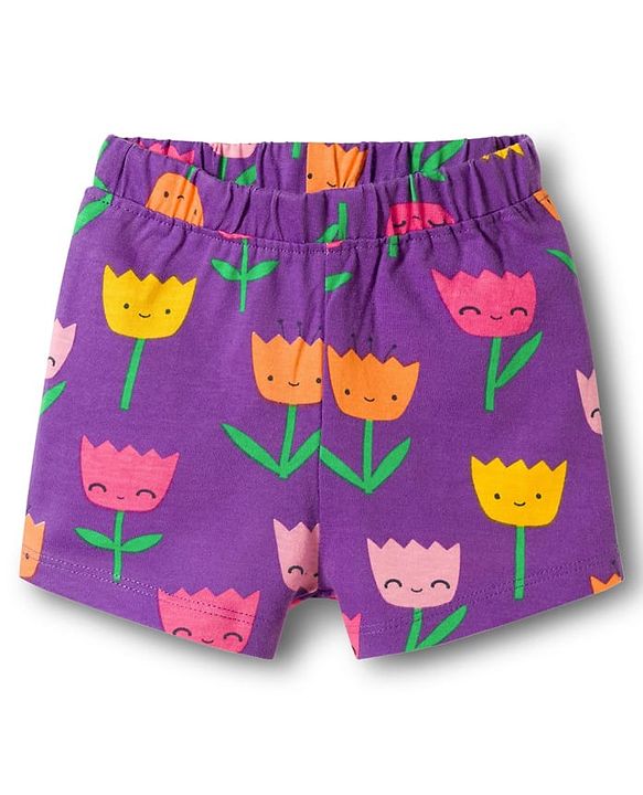 Babyhug Cotton Knit Half Sleeves Co-ords T-Shirt & Shorts Night Suit with Floral Print - Purple