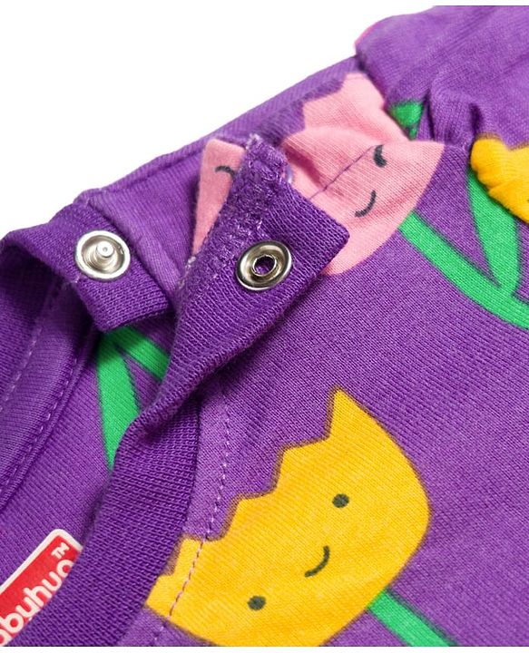 Babyhug Cotton Knit Half Sleeves Co-ords T-Shirt & Shorts Night Suit with Floral Print - Purple