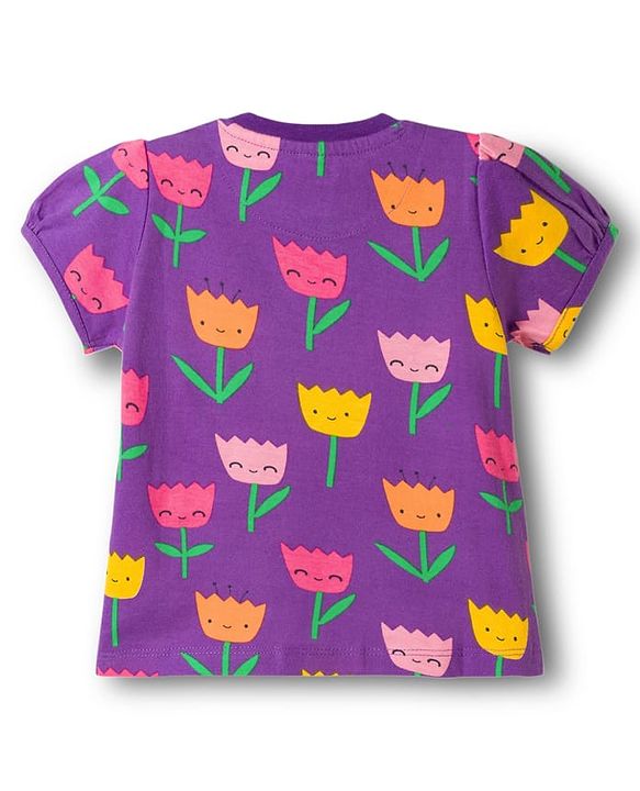 Babyhug Cotton Knit Half Sleeves Co-ords T-Shirt & Shorts Night Suit with Floral Print - Purple