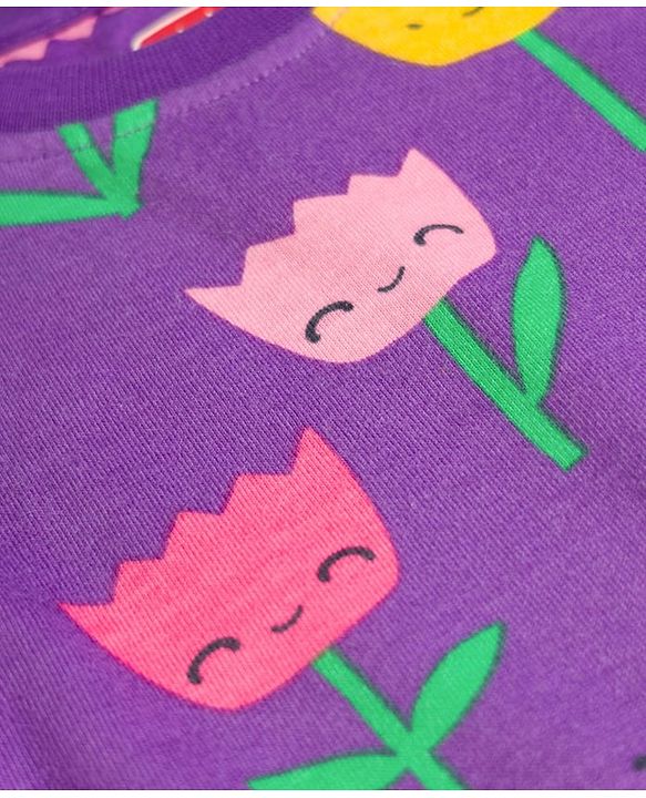 Babyhug Cotton Knit Half Sleeves Co-ords T-Shirt & Shorts Night Suit with Floral Print - Purple