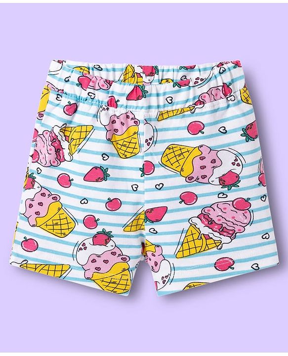 Babyhug Cotton Knit Half Sleeves Co-ords T-Shirt & Shorts Night Suit with Ice Cream Print & Stripes - Multicolor