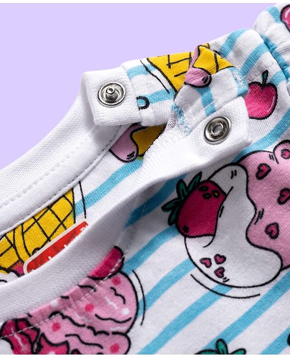 Babyhug Cotton Knit Half Sleeves Co-ords T-Shirt & Shorts Night Suit with Ice Cream Print & Stripes - Multicolor