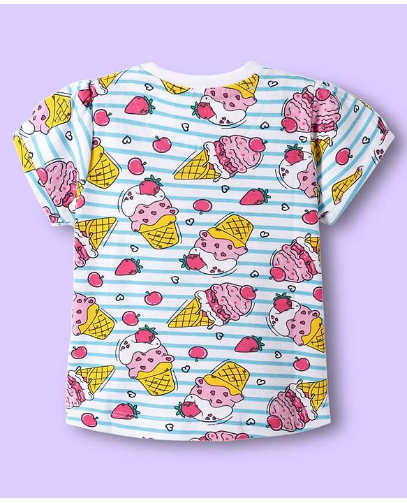 Babyhug Cotton Knit Half Sleeves Co-ords T-Shirt & Shorts Night Suit with Ice Cream Print & Stripes - Multicolor