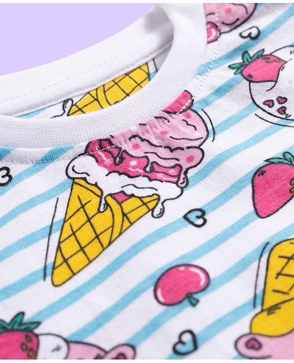 Babyhug Cotton Knit Half Sleeves Co-ords T-Shirt & Shorts Night Suit with Ice Cream Print & Stripes - Multicolor