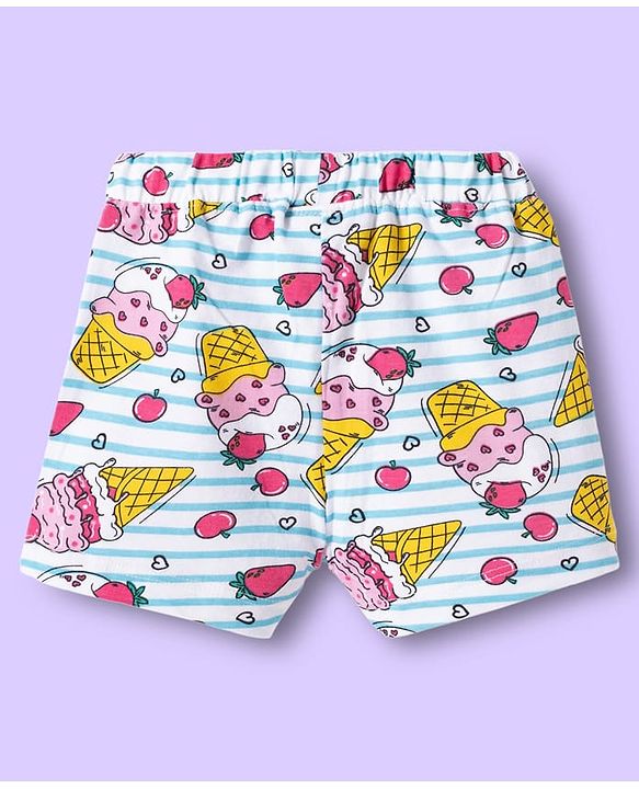 Babyhug Cotton Knit Half Sleeves Co-ords T-Shirt & Shorts Night Suit with Ice Cream Print & Stripes - Multicolor