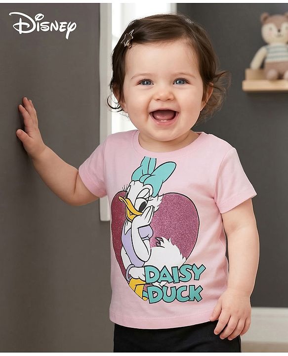 Pine Kids Disney Single Jersey Knit Half Sleeves T-Shirt with Daisy Duck Graphic - Pink