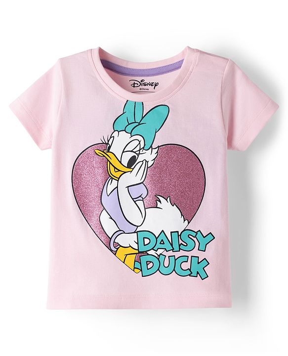 Pine Kids Disney Single Jersey Knit Half Sleeves T-Shirt with Daisy Duck Graphic - Pink