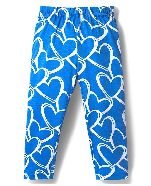 Babyhug Cotton Knit Half Sleeves Hearts Printed Co-Ords T-Shirt & Pyjama Night Suit - Blue