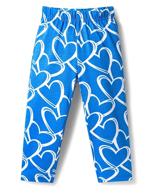 Babyhug Cotton Knit Half Sleeves Hearts Printed Co-Ords T-Shirt & Pyjama Night Suit - Blue