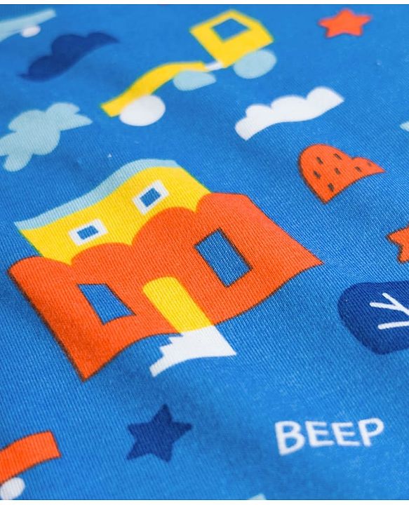 Babyhug Cotton Knit Half Sleeves Co-ords T-Shirt & Pajama Night Suit with City Landscape Print - Blue