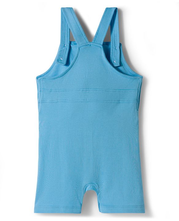 Babyhug Single Jersey Knit Half Sleeves Striped T-Shirt & Dungarees Set with Embroidery - Blue
