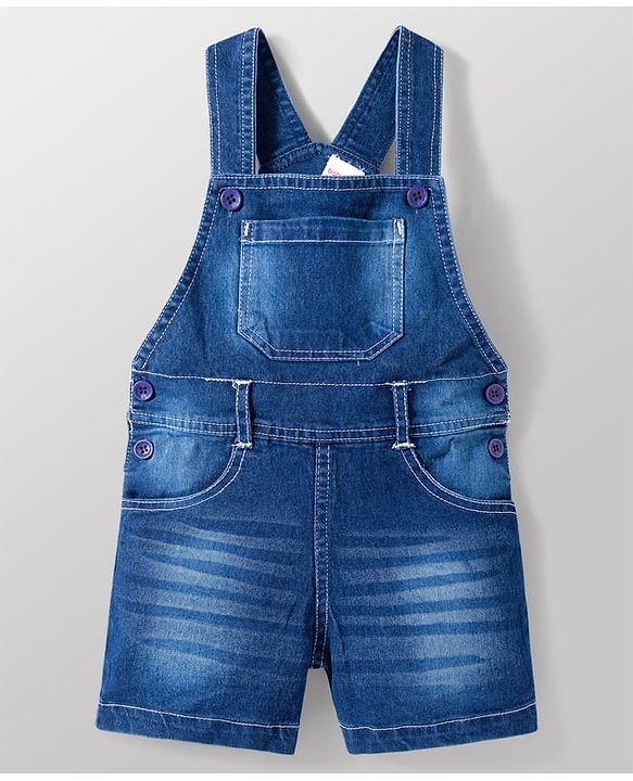 Babyhug Single Jersey Knit Half Sleeves Printed T-Shirt with Denim Dungaree - Blue & Sea Green