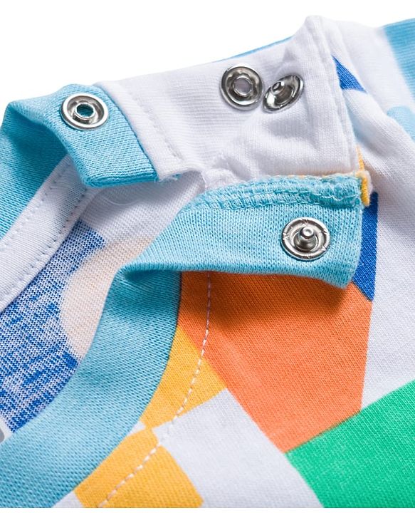 Babyhug Single Jersey Knit Half Sleeves Printed T-Shirt with Denim Dungaree - Blue & Sea Green