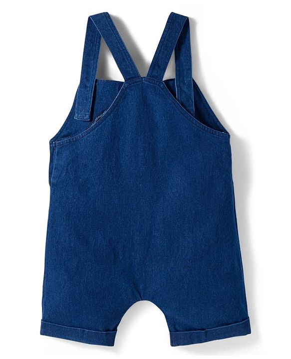 Babyhug Single Jersey Knit Half Sleeves Dino Printed T-Shirt & Denim Dungaree with Patch - Orange & Blue