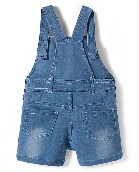 Babyhug Single Jersey Knit Half Sleeves Text Printed T-Shirt & Denim Dungaree with Tree Embroidery - Limegreen  & Blue