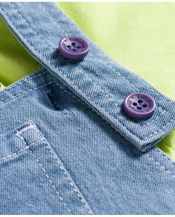 Babyhug Single Jersey Knit Half Sleeves Text Printed T-Shirt & Denim Dungaree with Tree Embroidery - Limegreen  & Blue