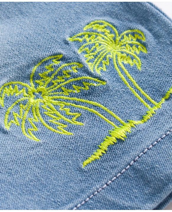 Babyhug Single Jersey Knit Half Sleeves Text Printed T-Shirt & Denim Dungaree with Tree Embroidery - Limegreen  & Blue