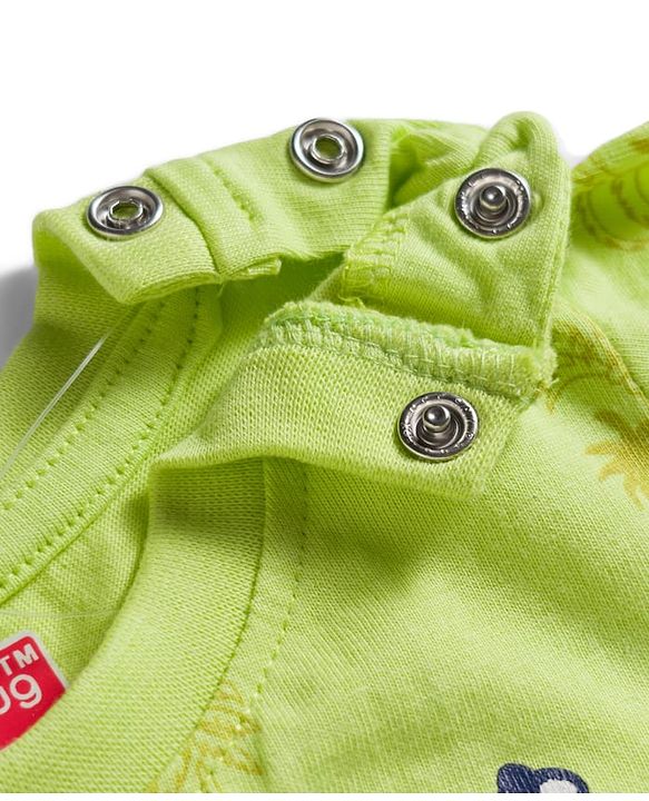 Babyhug Single Jersey Knit Half Sleeves Text Printed T-Shirt & Denim Dungaree with Tree Embroidery - Limegreen  & Blue