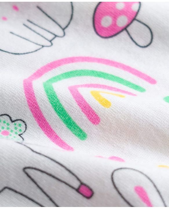 Babyhug Cotton Knit Half Sleeves Nighty With Animal & Floral Print - White