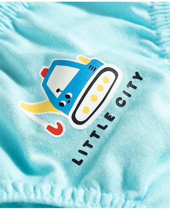 Babyhug 100% Cotton Knit Antibacterial Vehicle Printed Briefs Pack of 3 - Blue Navy & White