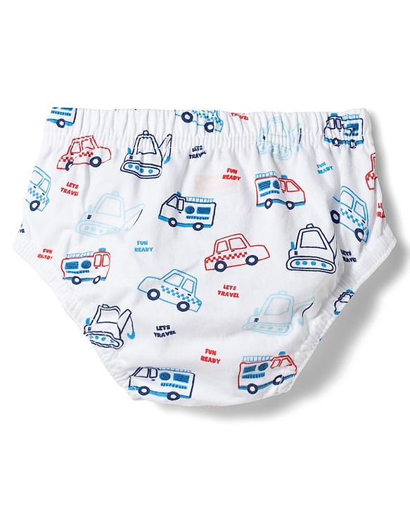 Babyhug 100% Cotton Knit Antibacterial Vehicle Printed Briefs Pack of 3 - Blue Navy & White