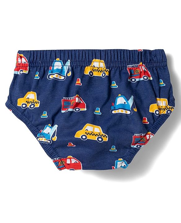 Babyhug 100% Cotton Knit Antibacterial Vehicle Printed Briefs Pack of 3 - Blue Navy & White