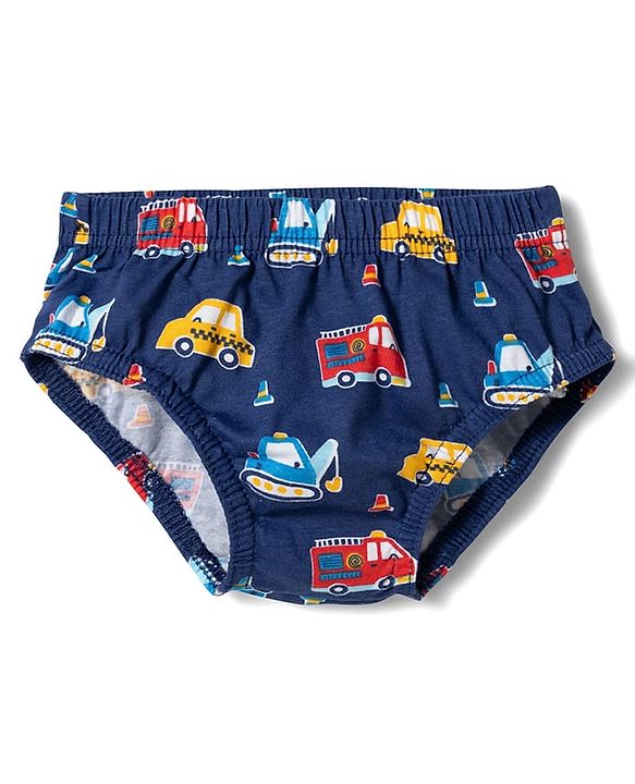 Babyhug 100% Cotton Knit Antibacterial Vehicle Printed Briefs Pack of 3 - Blue Navy & White