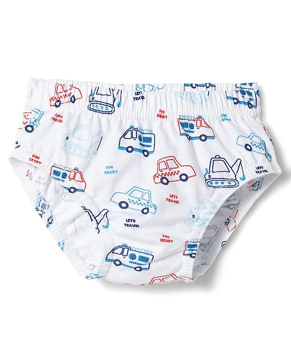 Babyhug 100% Cotton Knit Antibacterial Vehicle Printed Briefs Pack of 3 - Blue Navy & White