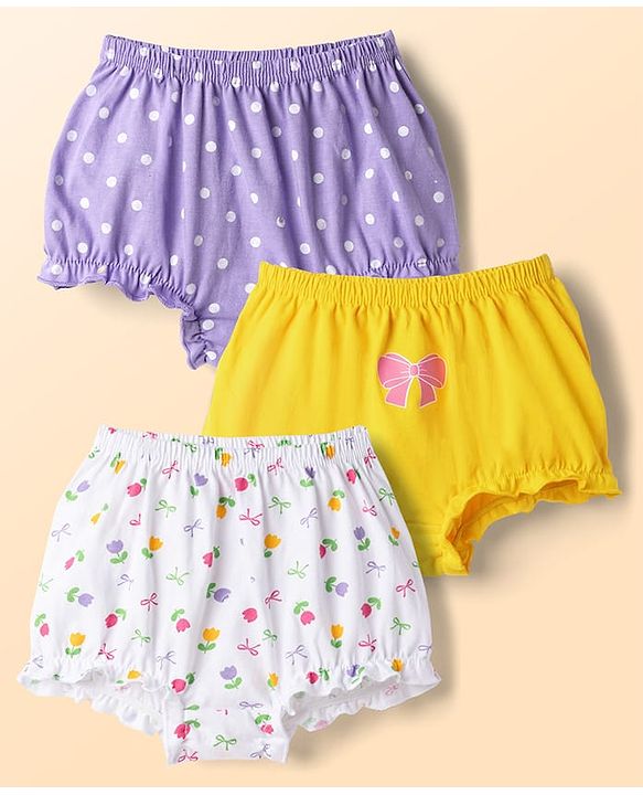 Babyhug 100% Cotton Knit Polka Dots & Floral Printed Antibacterial Bloomers Pack Of 3 - Multicolour